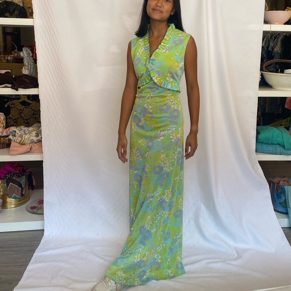 1960s Psychedelic Green Gown